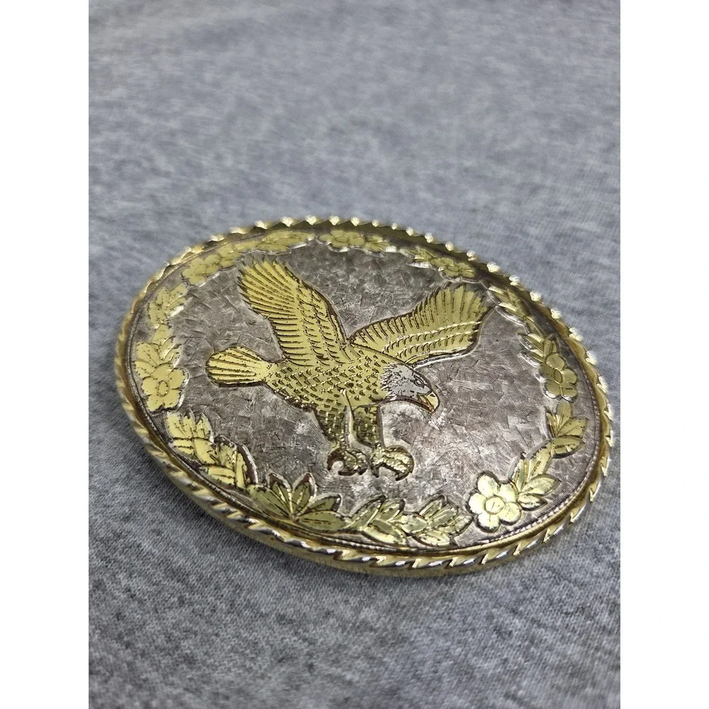 Vintage Silver Gold Eagle Patina Womens Belt Buckle USA